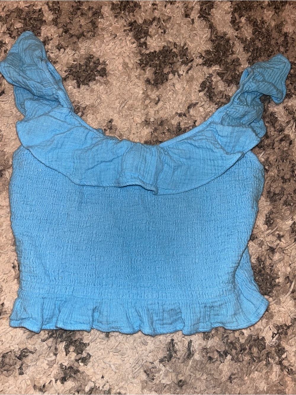American Eagle Outfitters Light Blue Ruffle Smocked Crop Top
